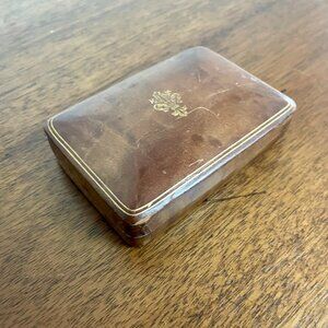 Leather Wrapped Box Early 20th C. w/ Gilded Fleur-de-lis - Sml